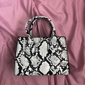 Snake print Faux Leather Mini Hand Bag Purse Black White Whimsi Vamp Goth Grunge